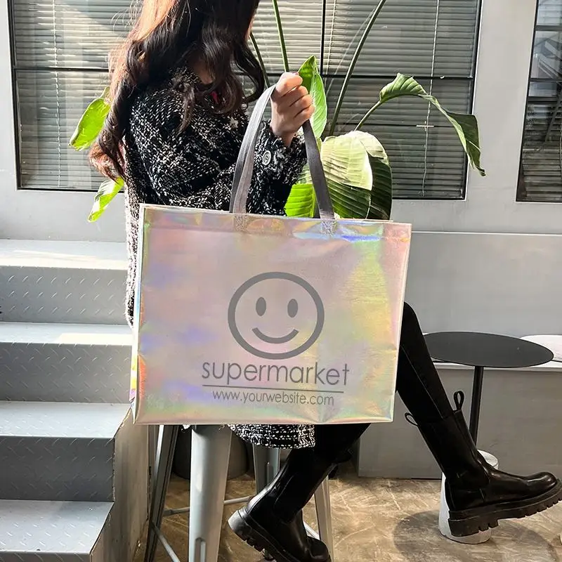 Wholesale Recyclable & Reusable Non-Woven Tote Bags Custom Logo Printed PP Laminated Sealing Handle Clothing Shoe Gift Packaging