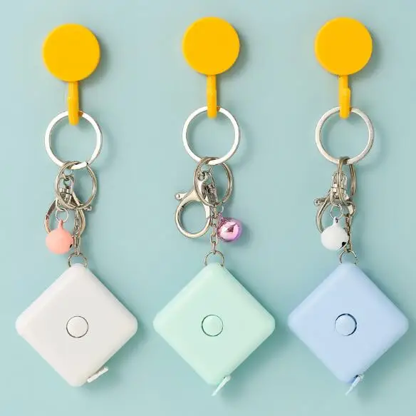 Custom Mini Pink Round PVC Portable Retractable 1.5 M tape measure keychain