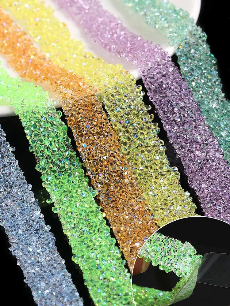 Xichuan Wholesale 1.2cm Width Jelly Resin Strips Non Hotfix Stones Self-Adhevise Rhinestone Trim Sticker For DIY Tumbler