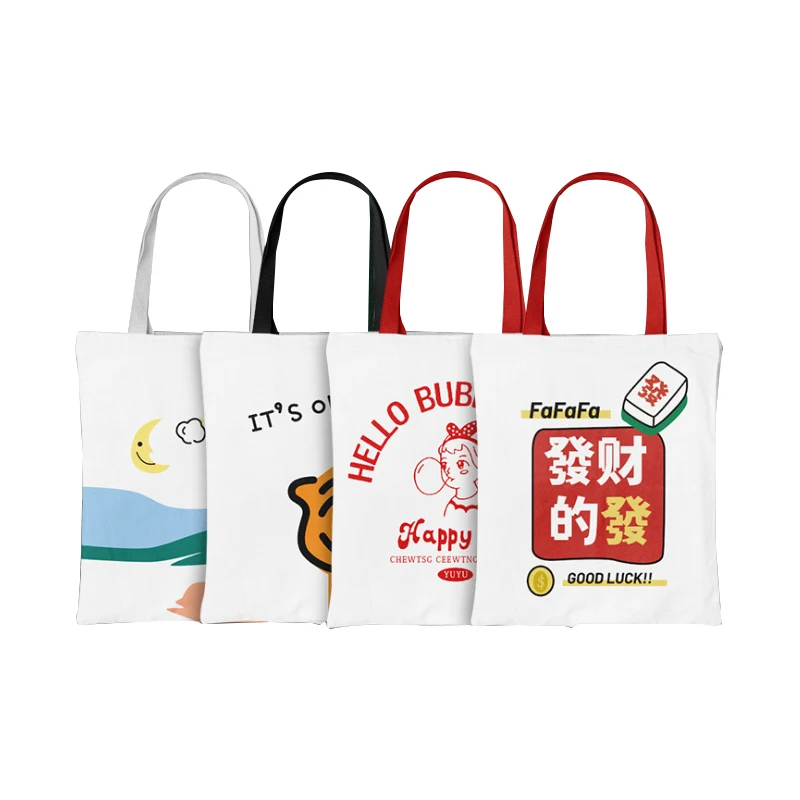 Оптовая продажа, Корейская многоразовая сумка для покупок с цветным логотипом на заказ, хлопчатобумажная Холщовая Сумка-тоут