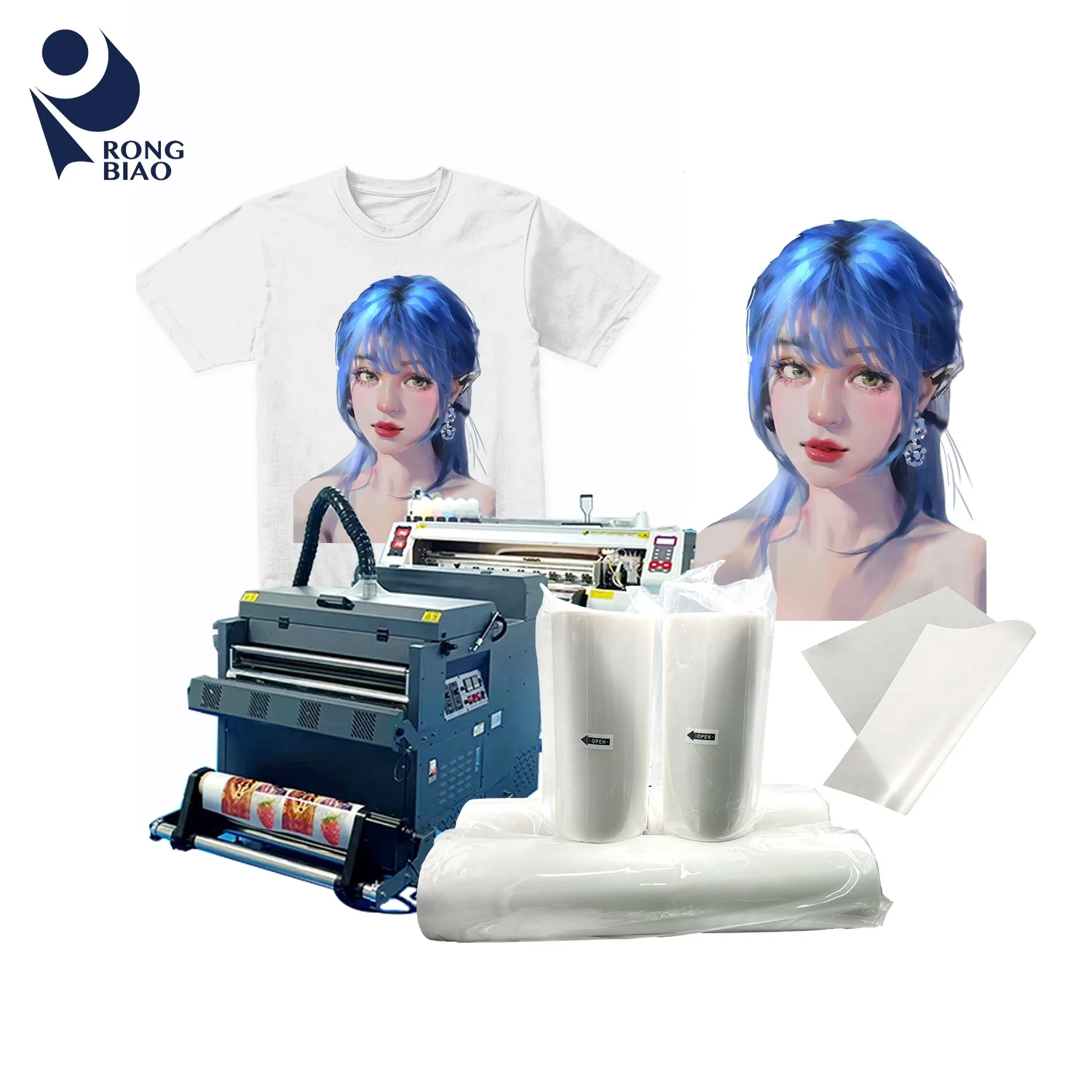 RONGBIAO 75mm Hot Peel Heat Transfer PET Film A3 30cm 33cm 60cm Roll Hot Peel Non-slip Dtf Film For Dtf Printing