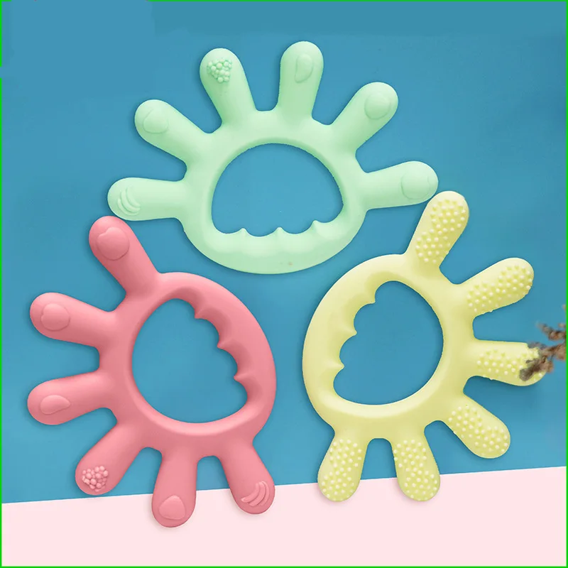 Wholesale Baby Diy Silicone Teethers Teething Silicone Chew Toys Teether Teething Gift Set   Fitness Six Finger Silicone Teether