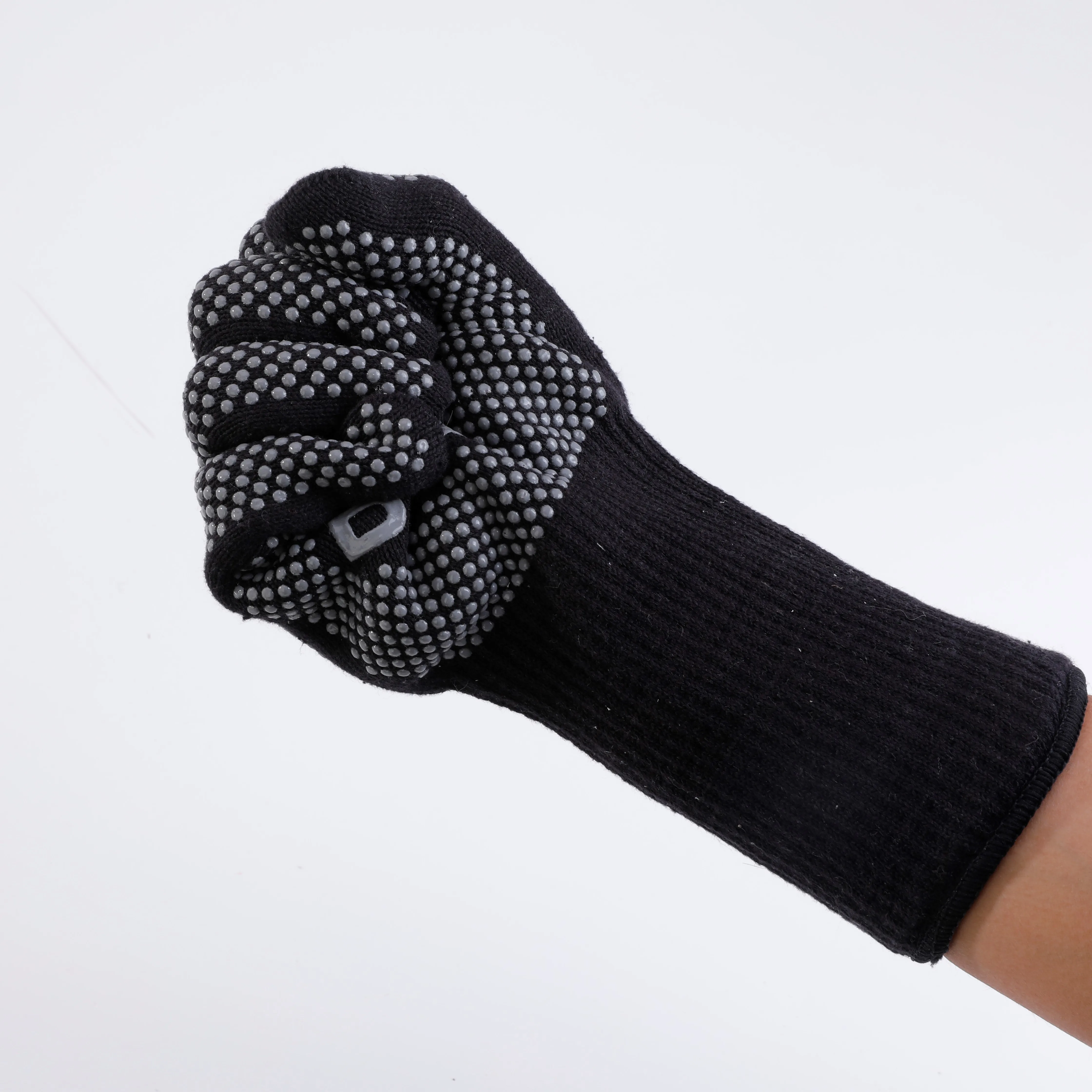 custom grey BBQ heat resistant gloves with double-layer design inside and outside for oven