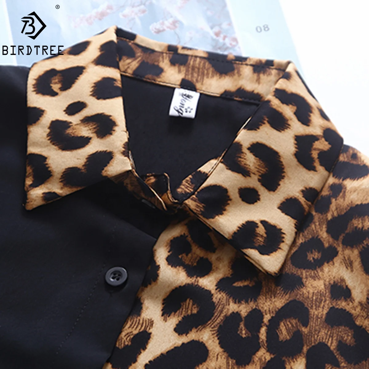 Wholesale Chiffon Shirts Spring New Women Leopard Printing Turn-Down Collar Patchwork Button Up Blouses Tops T25301X