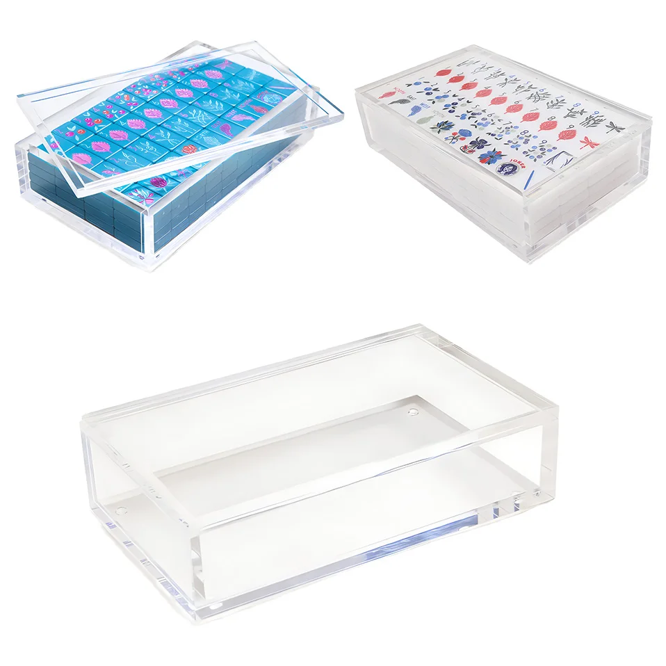 Customized Singapore American Malaysia Chinese Travel Game Blue White Acrylic Mahjong Tiles Sets