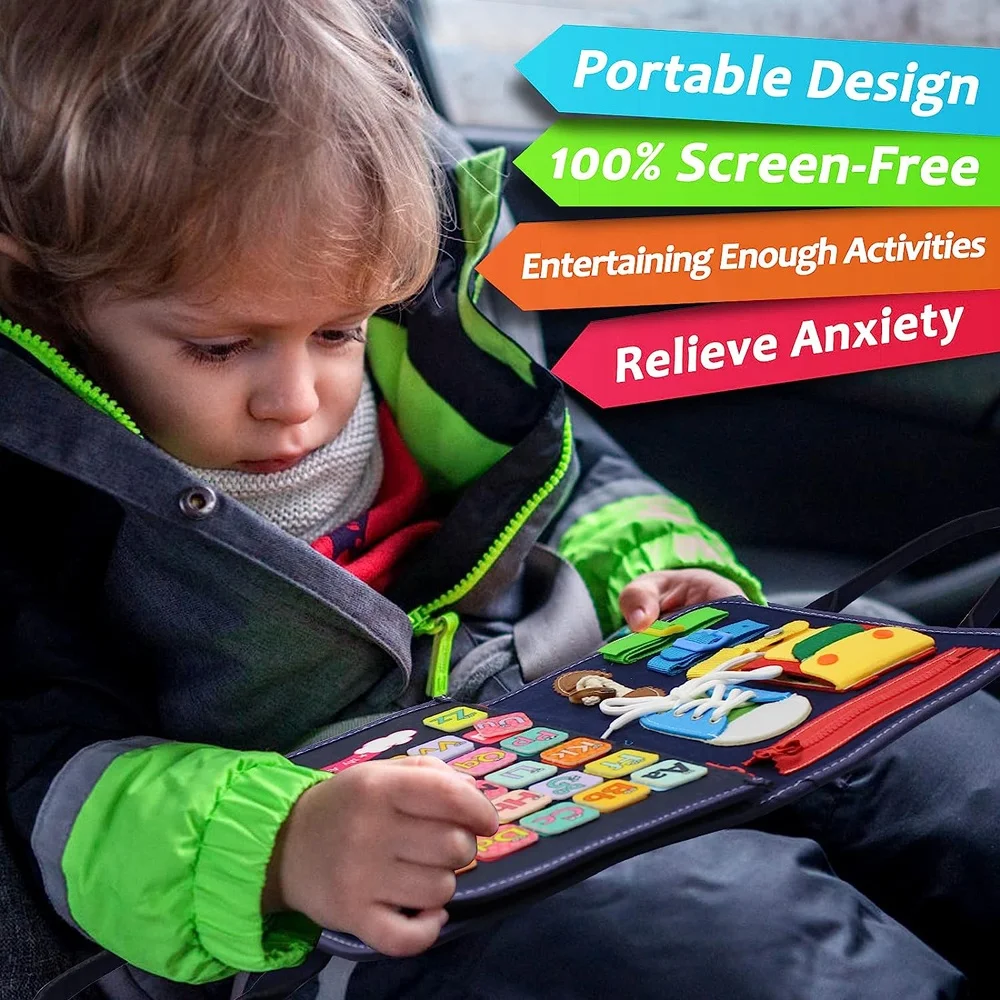 Educational busy board book kids sensory Montessori travel toy activity board toddler felt busy board for basic skills learning