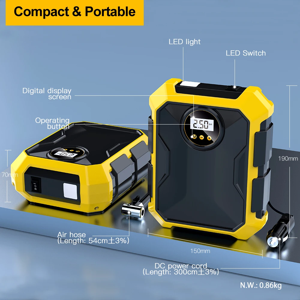 Hot sale Mini Portable Car Air Compressor  Tyre Digital Inflator 12V Auto Inflatable Pumps Electric Tire Inflators for car