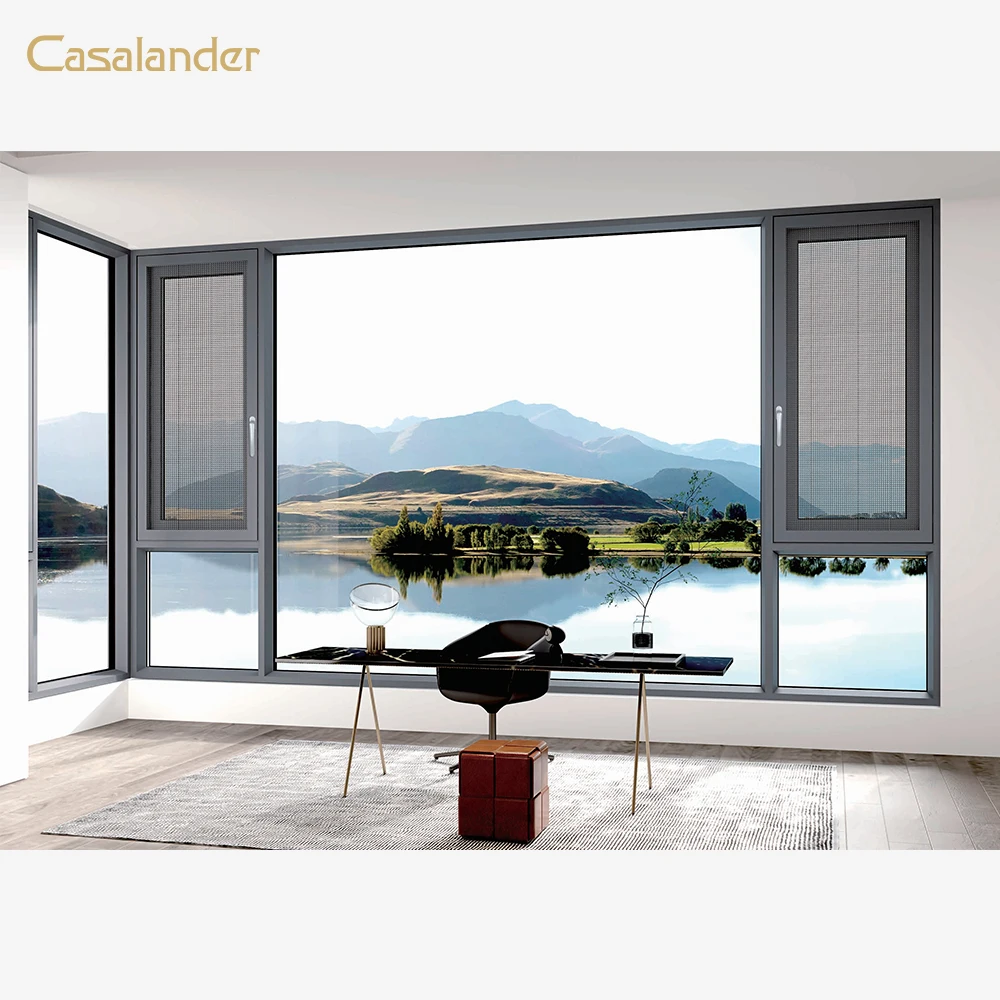 CASALANDER Factory Custom Casement Window Aluminium System Windows Double Tempered Glass Soundproof Modern Design