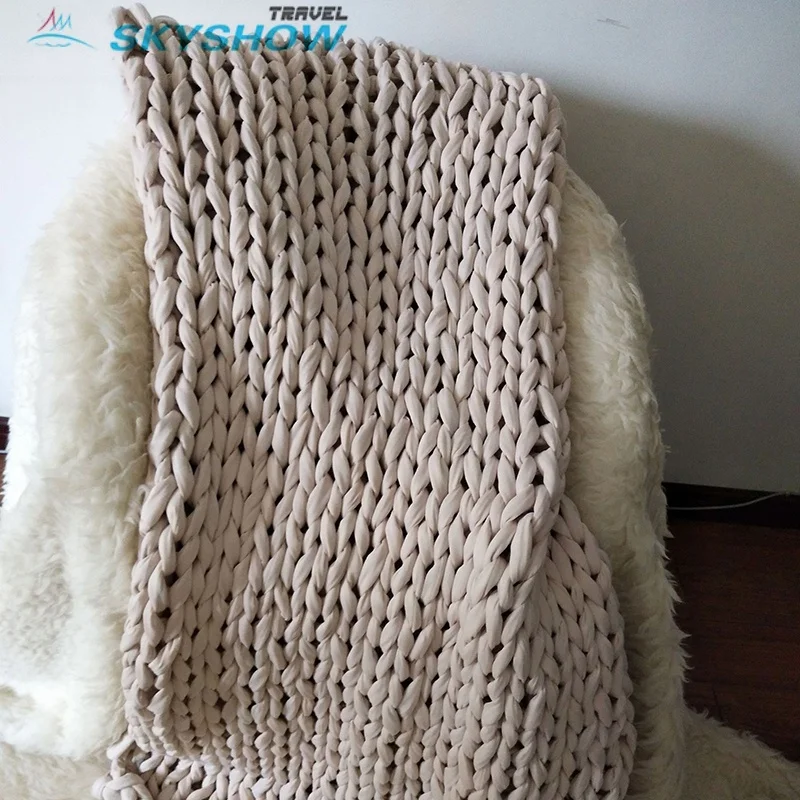 New Arrival wholesale travel coolmax highly breathable cotton super chunky throw wool knitted weighted blanket