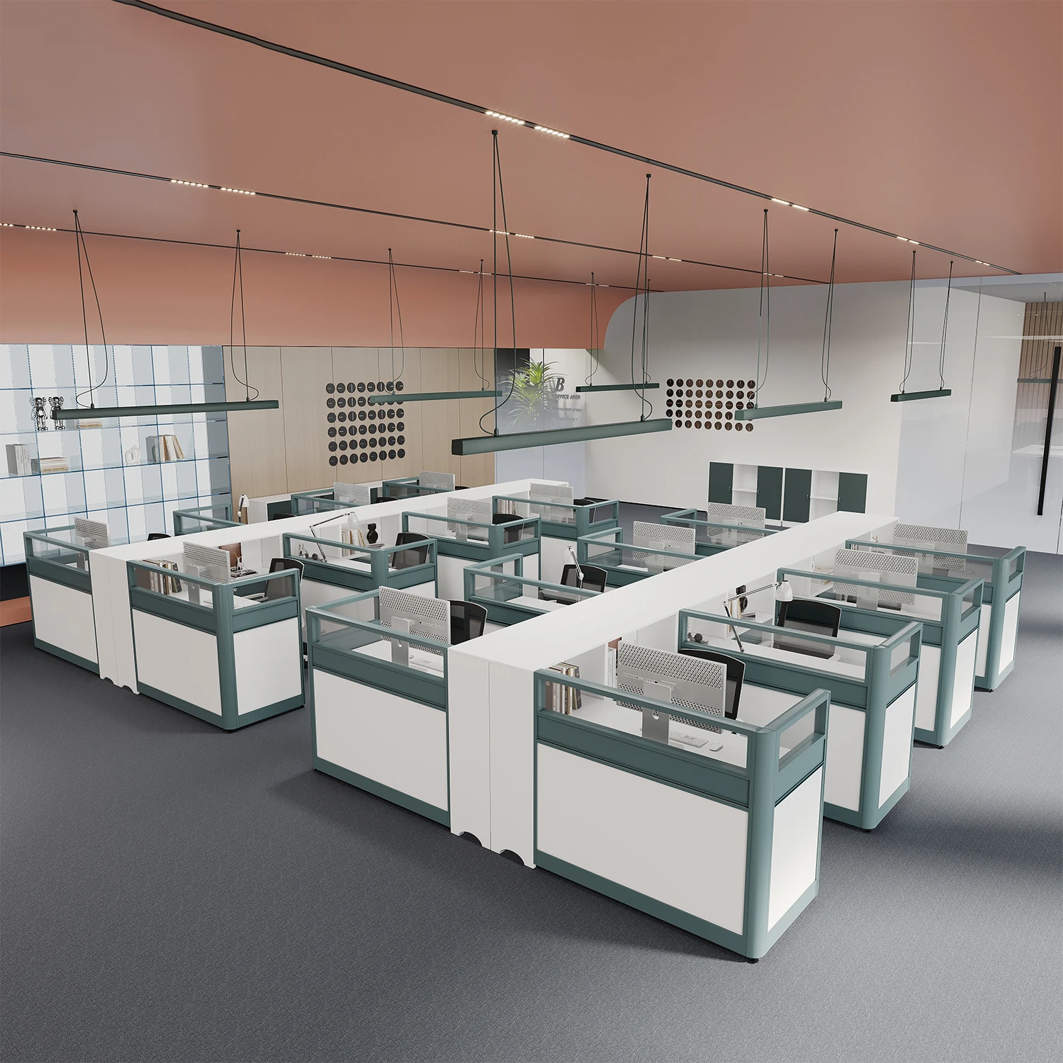 Office 2/4/6 Person Seat Modular Cubicle Curved Panel Partitioned Workstations Office Table