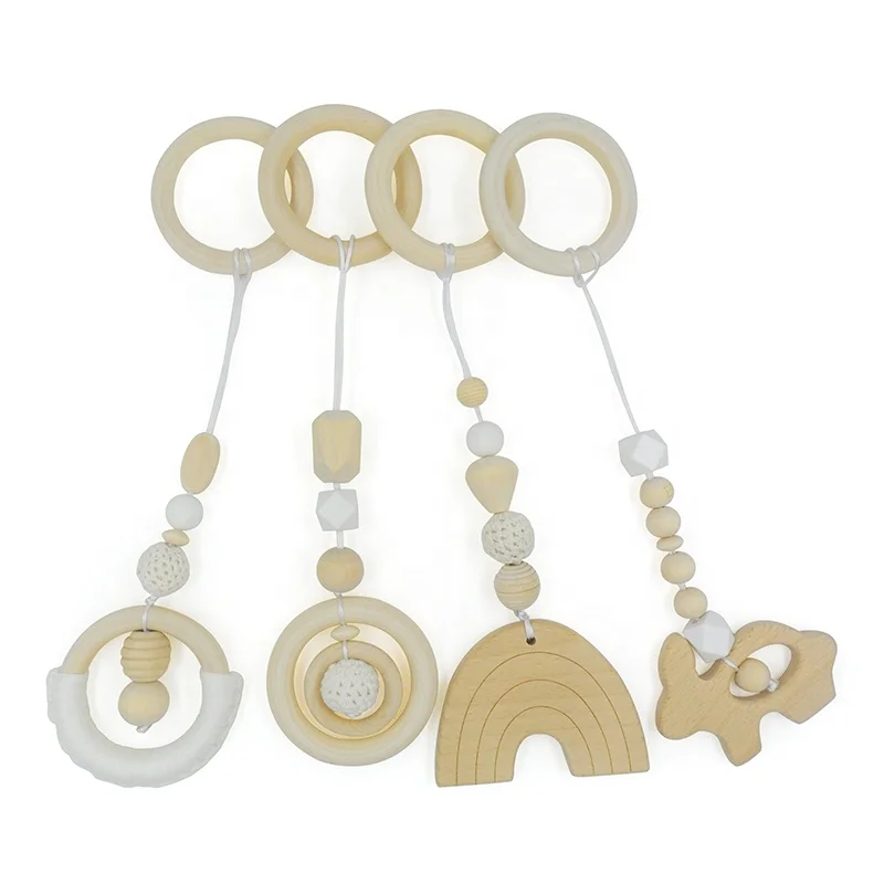 Wooden Nursing Pendant Baby Rattle Teether Sensory Toy Baby Play Gym Toy Set Wooden Hanging Toy for Infant Play Gym