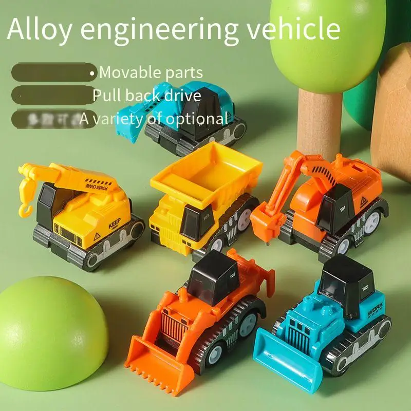 DIY Diecast Toy alloy mini pulling back engineering car model excavator crane simulation car cartoon toy car toys DIY