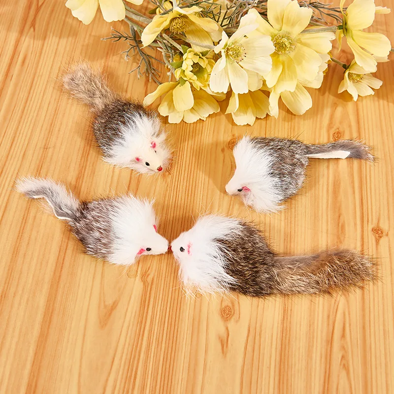Double color long hair little mouse Rabbit skin mouse plastic teaser cat toy