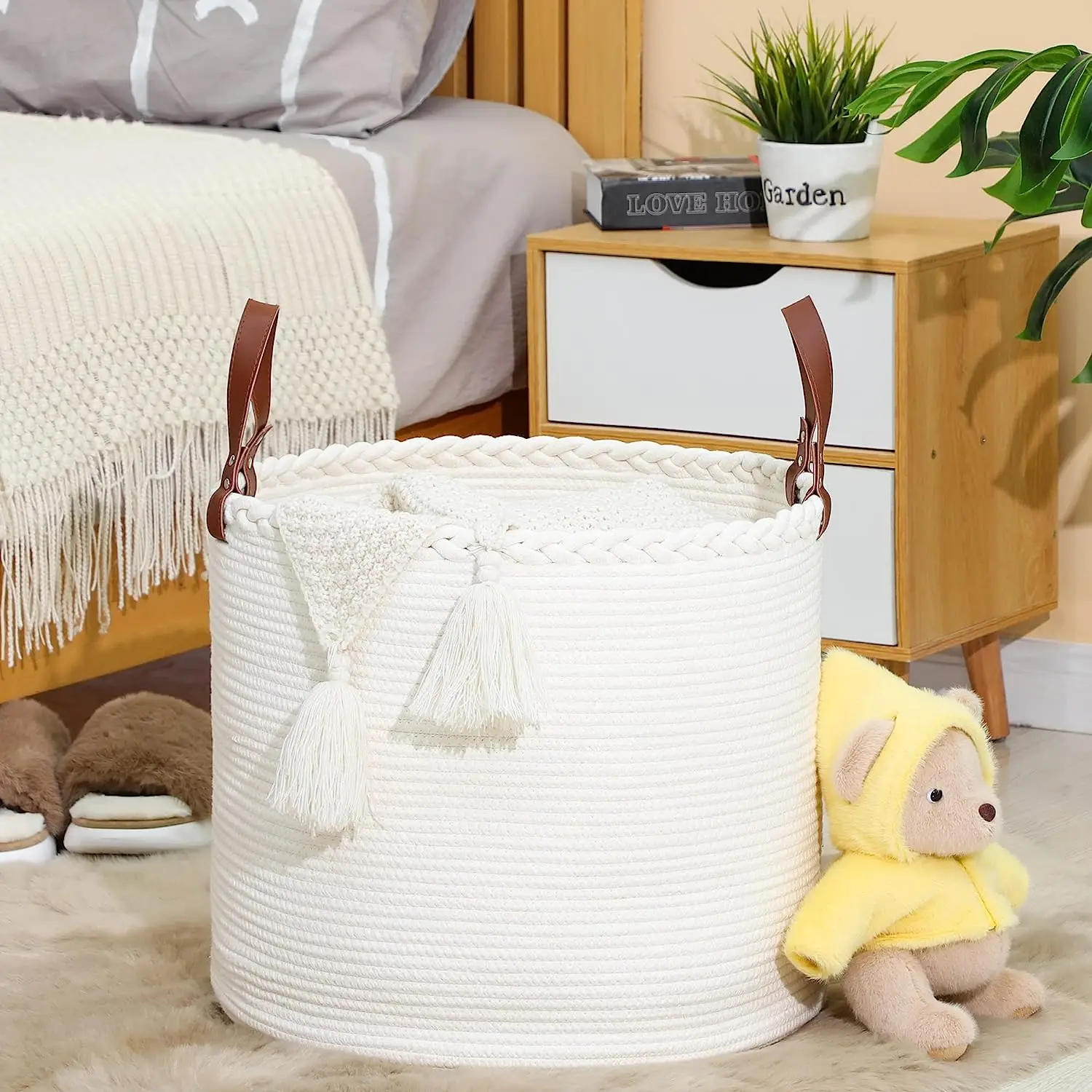 golden supplier woven cotton laundry storage basket braded  fabric  cotton baby laundry basket