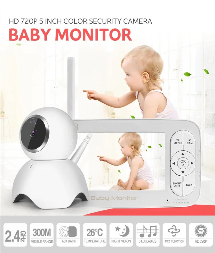 
PTZ Auto Night Vision Feeding Reminder Crying Sound Detection Home Security Rechargeable Battery Camera Baby Monitor Wireless 
