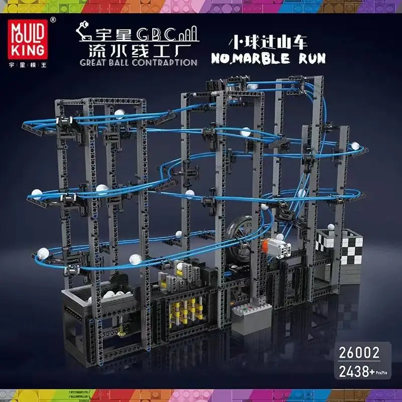 Mould king 26002 High-tech Great Ball Contraption Marble Run MOC With Motor Building Block Model Technics Kids Gifts