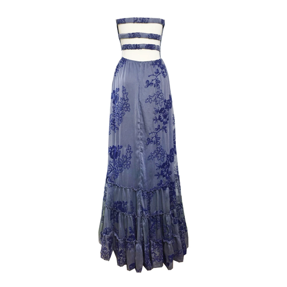 SMO navy elegant long party dresses and chiffon dress velvet print dress