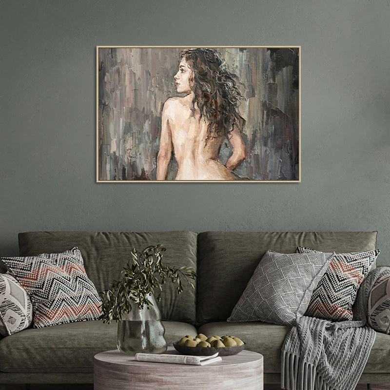Canvas Wall Art for Bathroom Bedroom Decor Abstract Sexy Smiling Nude Woman Framed Wall Art Girls Room Decoration