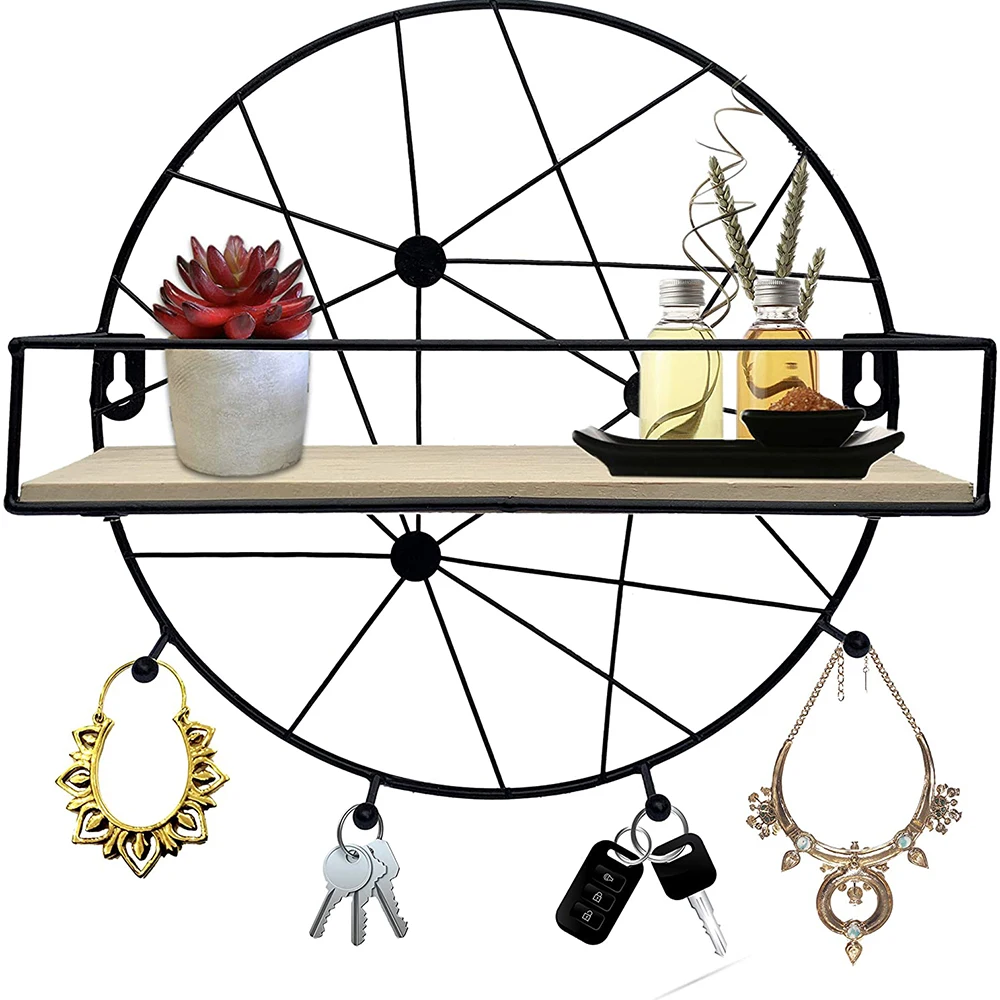 Circular shelves create aesthetically decorated room key rack walls