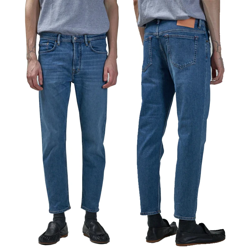 Custom Blue Straight Old Style Basic Slim Fit Ankle Long Trousers Four Season Wear Men Jeans