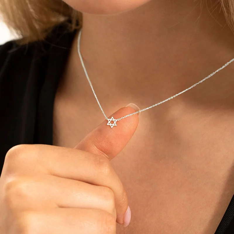 Waterproof gold plated stainless seel star of david pendant dainty necklace chain jewelry accessories for women
