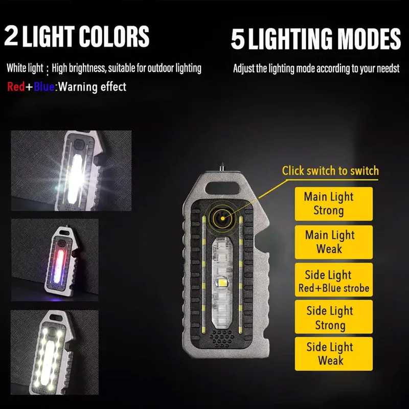Mini LED Flashlight Keychain Light Strong Light Portable Torch White Yellow Red Light Tricolor