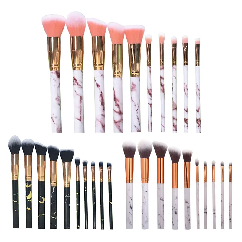 
2021 Top Selling 10 Pcs Marble Full Makeup Brush Set High Quality Cosmetic Makeup Brushes 