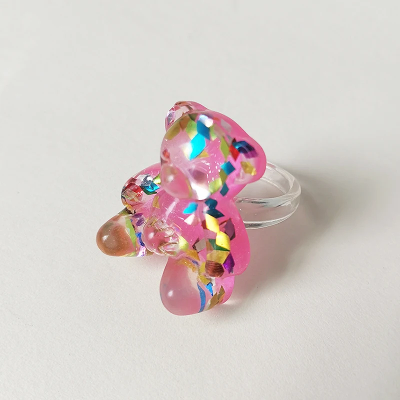 New arrival fashion custom acrylic resin bear ring jewelry colorful big gummy for