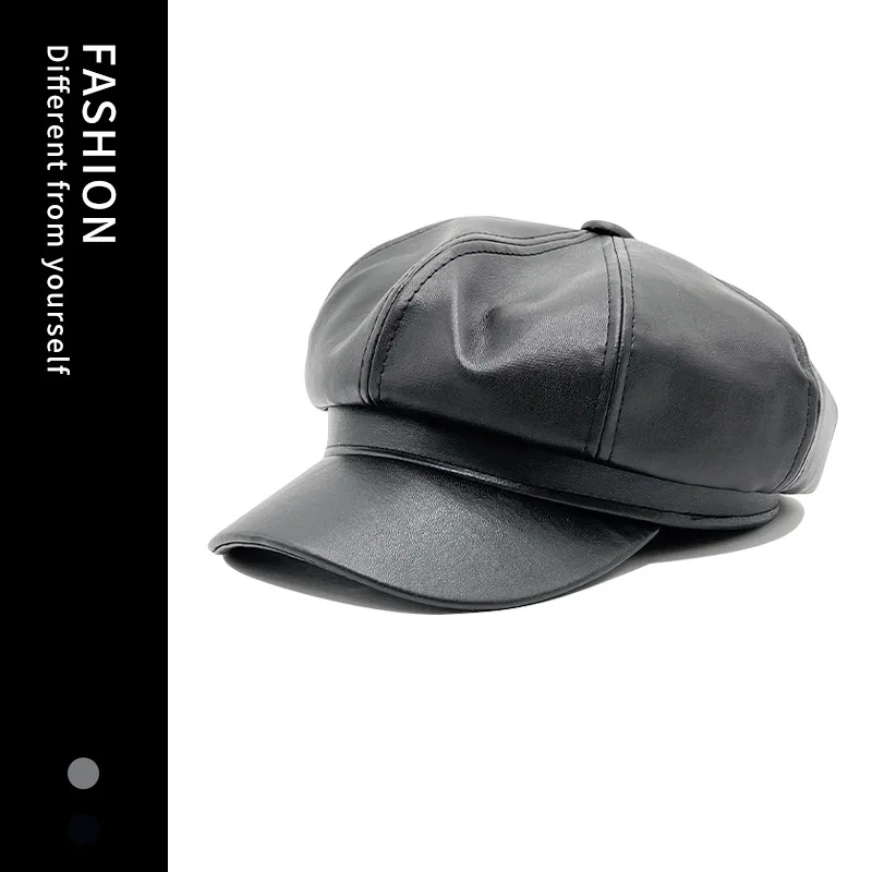 Custom Vintage French Classic Fashion PU leather Berets Hat for Adult Man and Women femme Wholesale