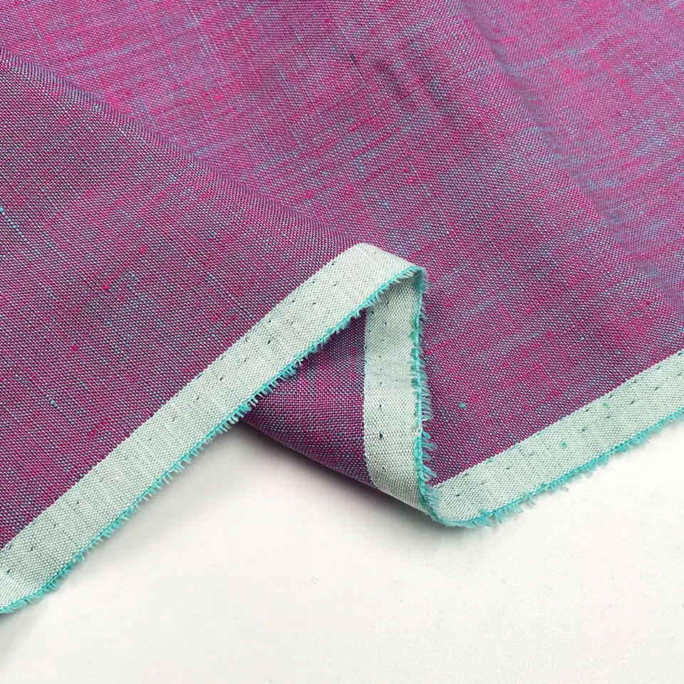 Price per meter european 21s two tone yarn plain dyed fine textured oxford 100% linen fabric for shirting