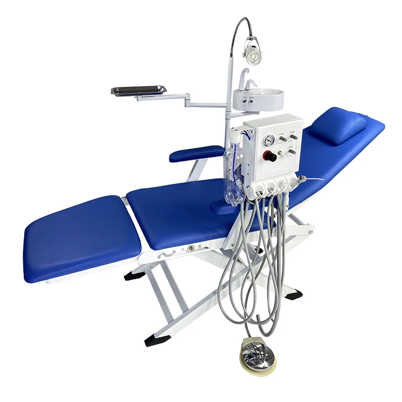 Customizable Safety Foldable Portable Dental Chair Unit with Spittoon Lamp and Tray Wall Mounted Turbine
