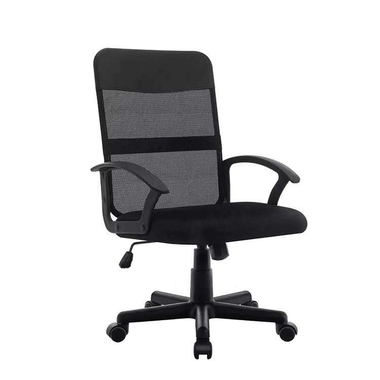 Cheap Black Breathable Mesh Chairs Height Adjustable Mid Back Pc Task Rocking Swivel Desk Computer Chair for Office Meeting Room