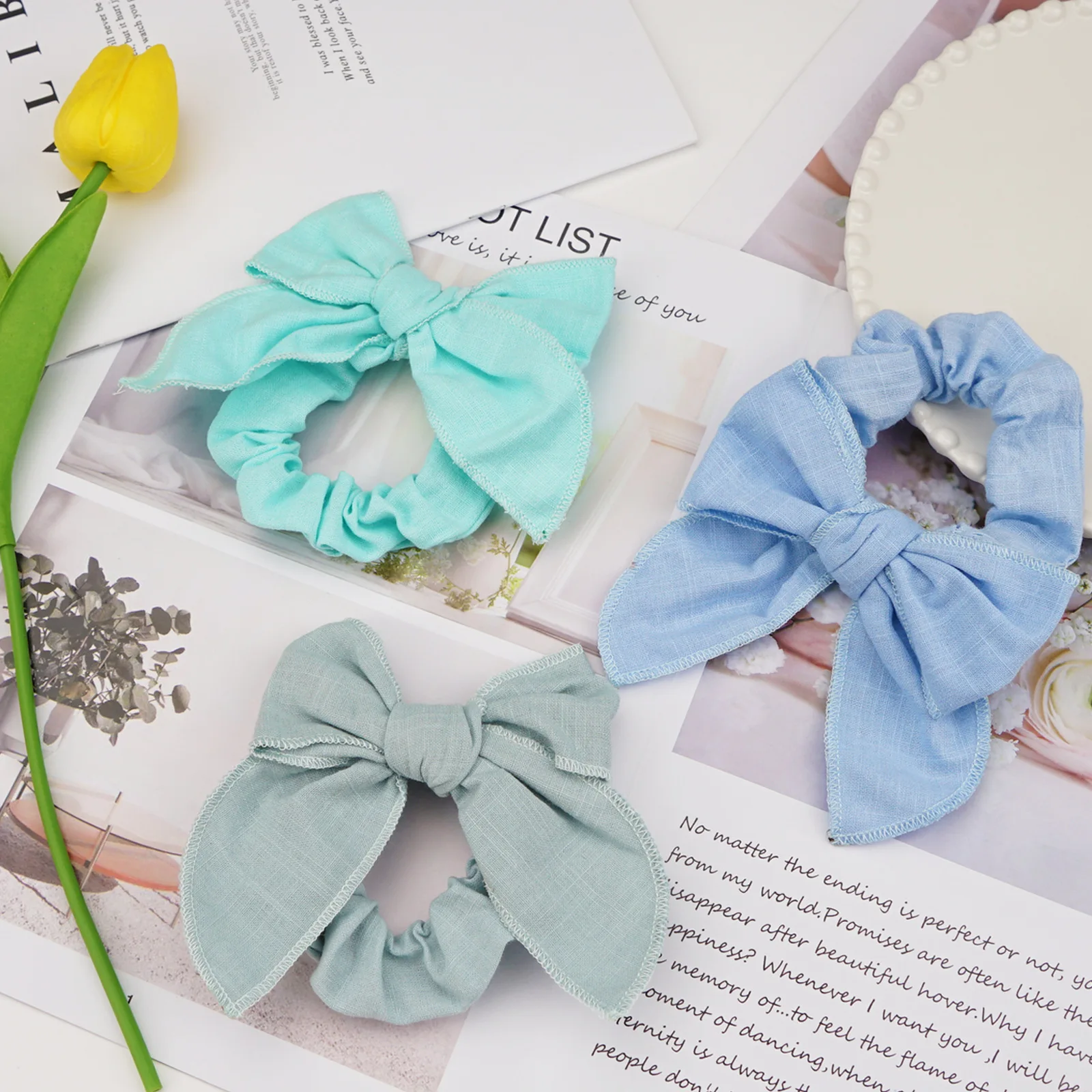 Fabric Elastic Band Scrunchies Pure color Custom Hair Ties Polyester Scrunchies For Gril