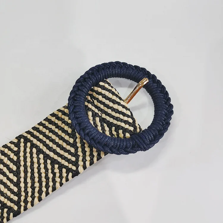 OEM Fashion PP Grass Woven Round Buckle Woven Braided Belt Waist Belts Women Ladies For Dress Accessories