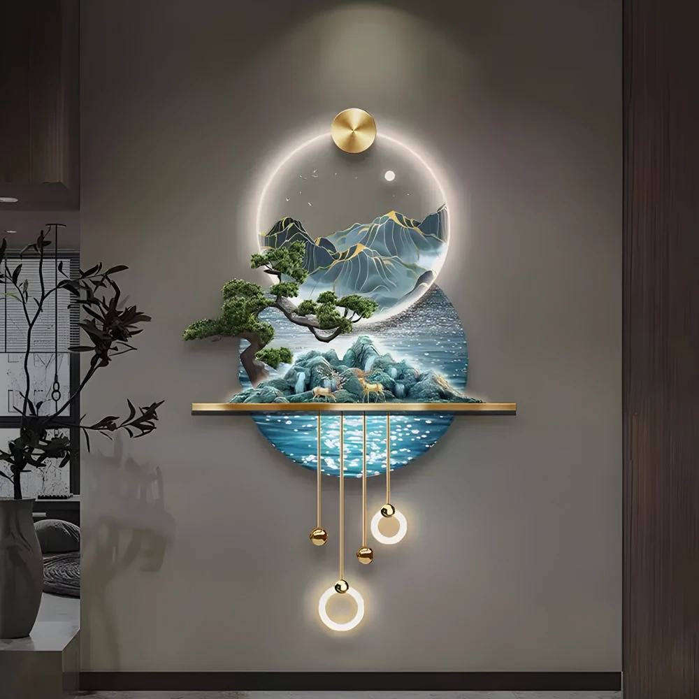 High mountain running water and rivers porch wall decor painting landscape high-grade three-dimensional LED hanging pictures