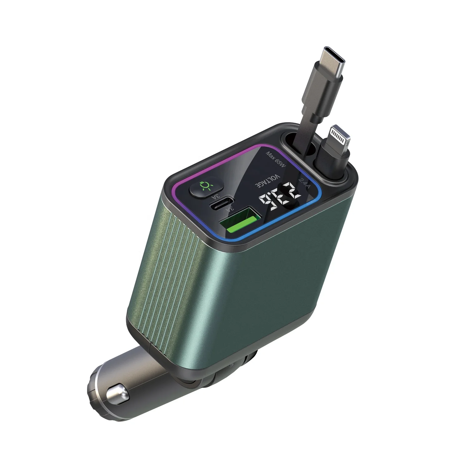 GXY PD65W + 2.4A выдвижной кабель окружающий GC08 автомобильное зарядное устройство свет универсальная быстрая зарядка выдвижные кабели FM-передатчик