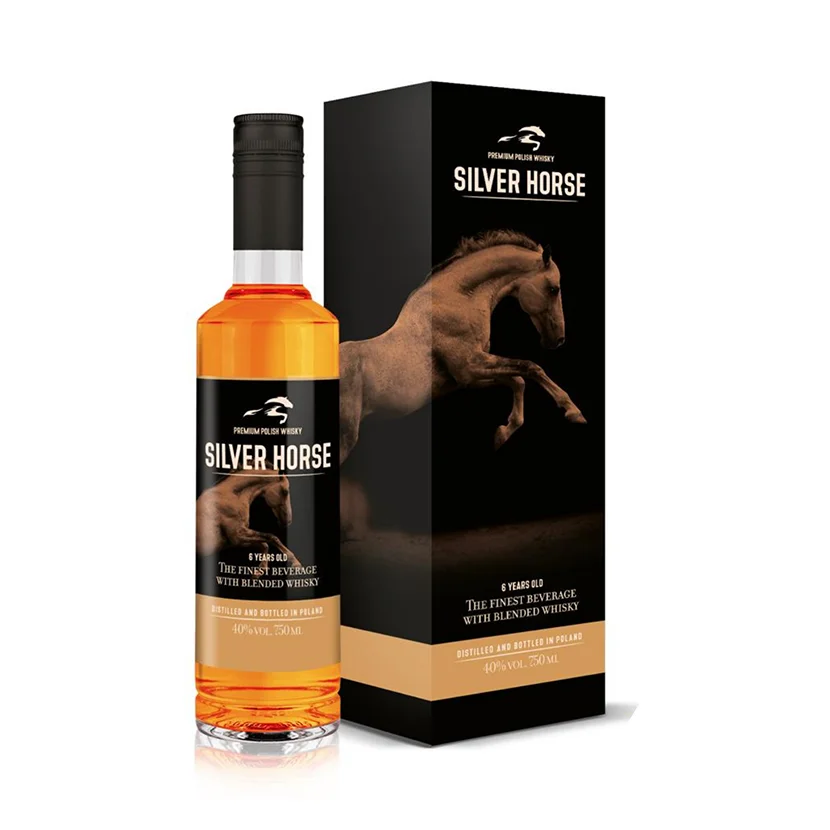 Wholesale Silver Horse Whiskey 700ml custom logo bottle  alcoholic beverage whiskey gift set box