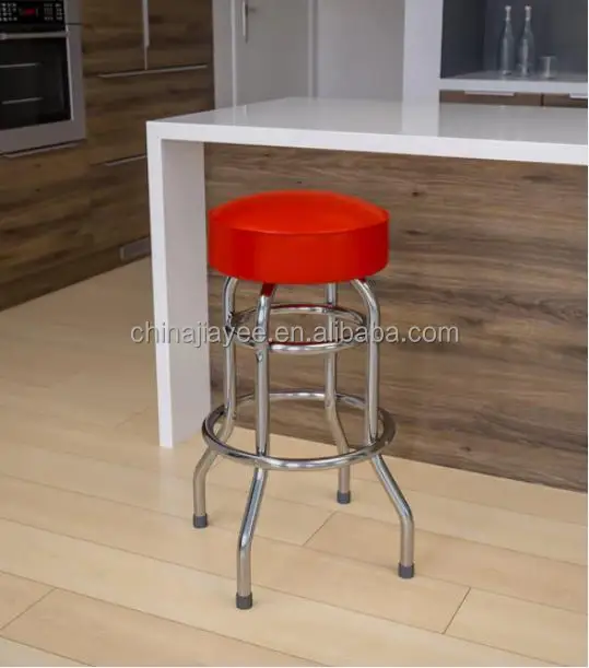 PVC Shop/Garage stool Double Ring Chrome Swivel Bar stool custom design logo leather bar stool