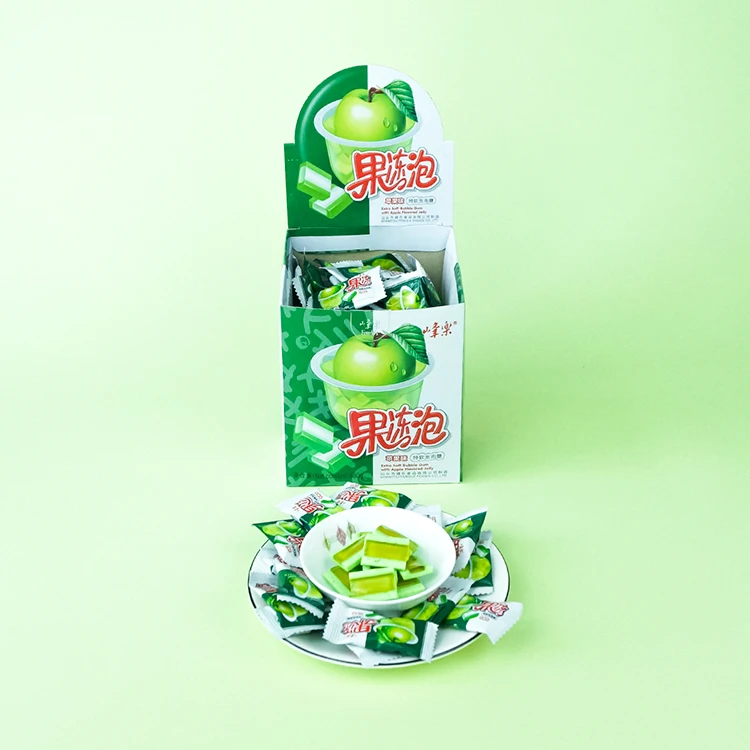 Unique Design Jelly Candy Sour Sweet Green Apple Bubble Gum Leisure Gummy Chewing Gum Snacks for Picnic