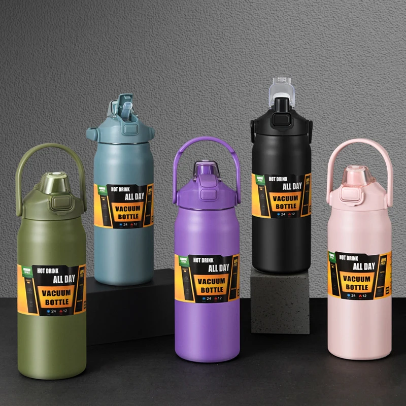 800ml 1000ml 1200ml 1500ml American Style Stainless Steel Vacuum Flasks Gym Sports Thermos Water Bottle With 2 In 1 Drinking Lid