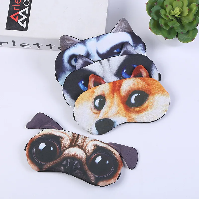 Custom Luxury Travel 3D Dog Husky Print Sleep Eye Mask Silk Black Night Eye Sleeping Mask