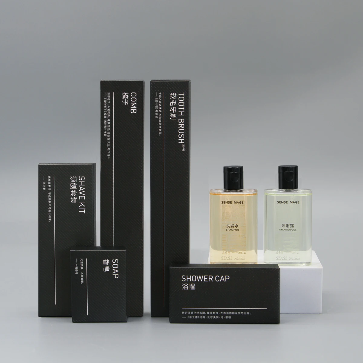 Hotel OEM Black Mature Style Wholesale Hotel Toiletries Set Shampoo Cosmetic Hotel Dental Kit Menities