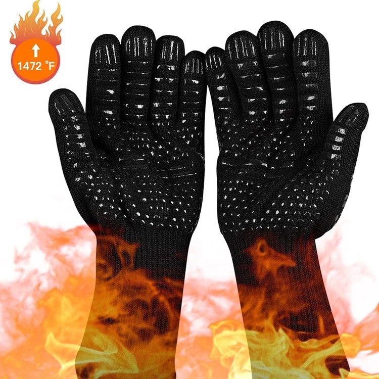 Sturdyarmor Black Dotted Silicone Cooking Kitchen Oven Barbecue Heat Resistant BBQ Gloves 1472F Aramid Grill Cooking Gloves