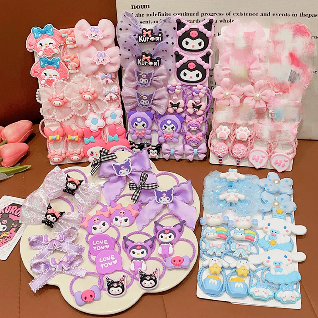 Kuromi Hair Accessories Set No Hair Damage Elastic Rubber Band Bow Flower Hair Ties For Girls