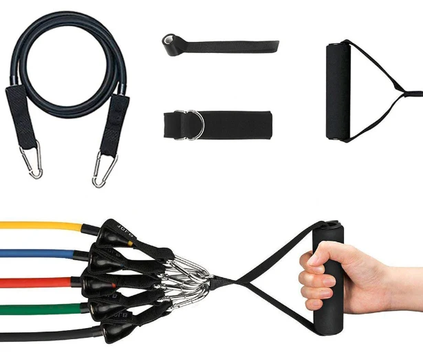 11 pcs custom logo printed TPR TPE  latex Tubes Heavy Duty workout equipment fitness Exercise Elastic Band set resistance bands