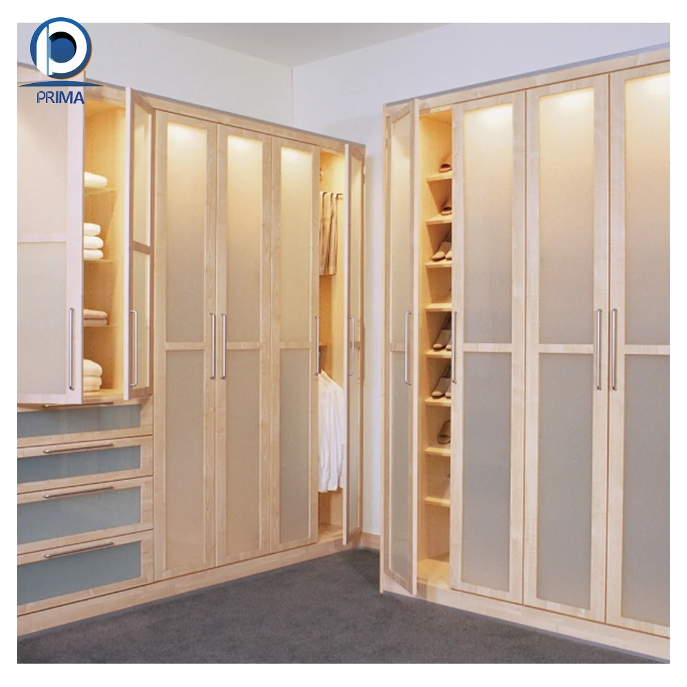 Glass Door with Door Lighting Wooden Modern Household Hotel Multi Story Wardrobe