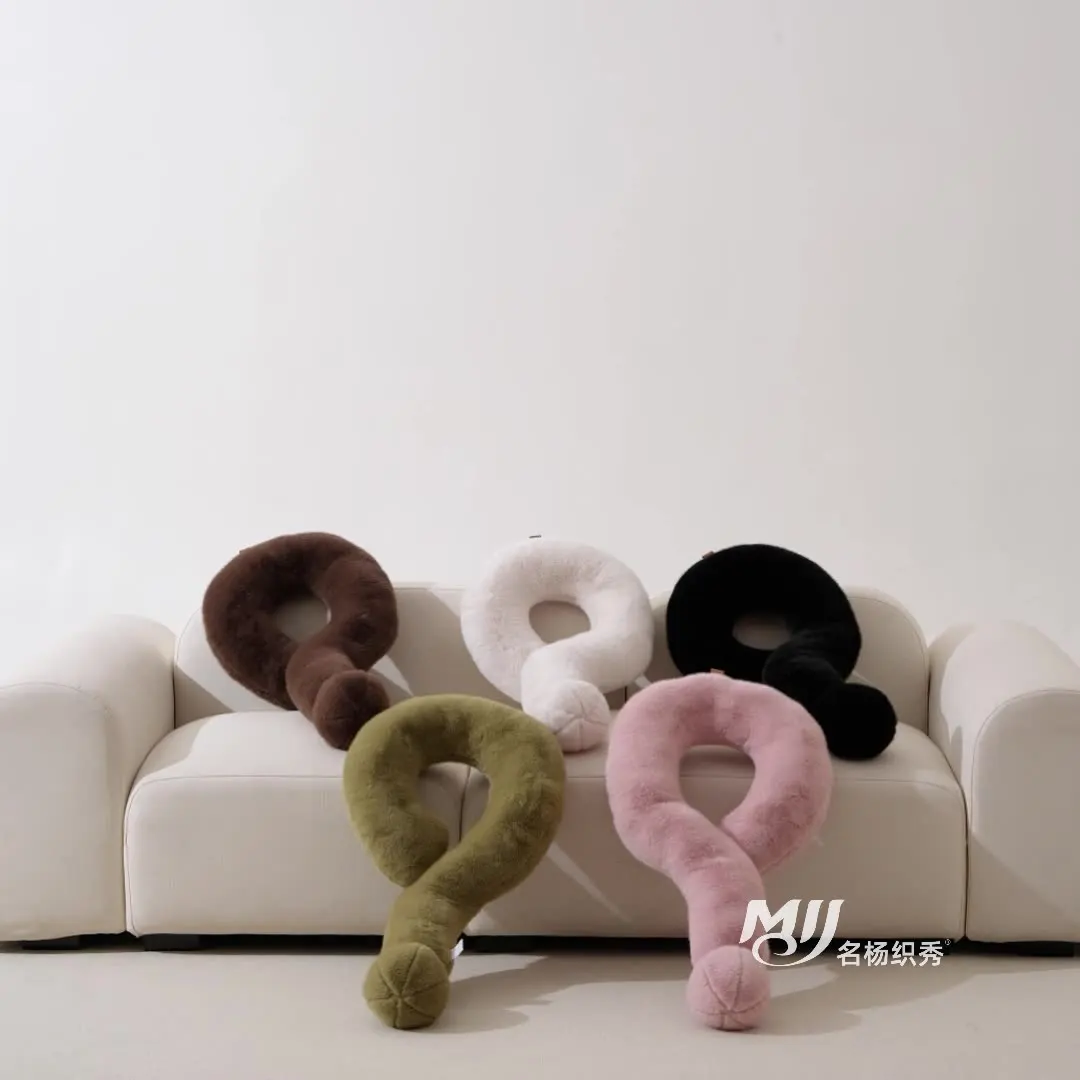 Solid Color Soft Faux Fur Question Mark Shape Cushion Pillow For Home Decor