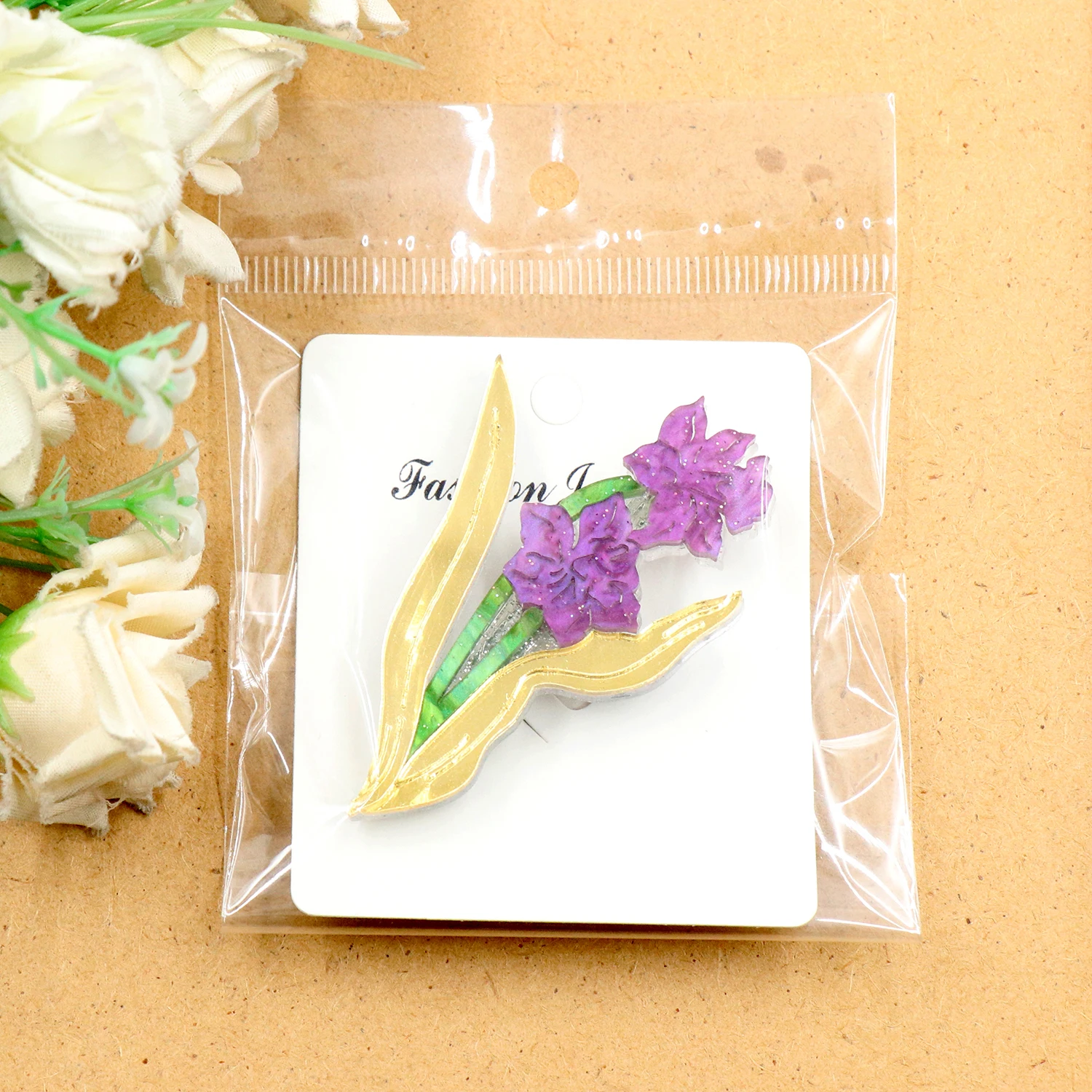 HYLBH1081 Purple March Primordial Flower  Acrylic Female Brooch for Wedding Party Anniversary Engagement Gift for Children