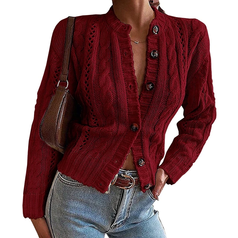 2021 Fall Winter Custom Ladies Knitted Plus Size Thick Jacquard Cardigan Sweaters For Women