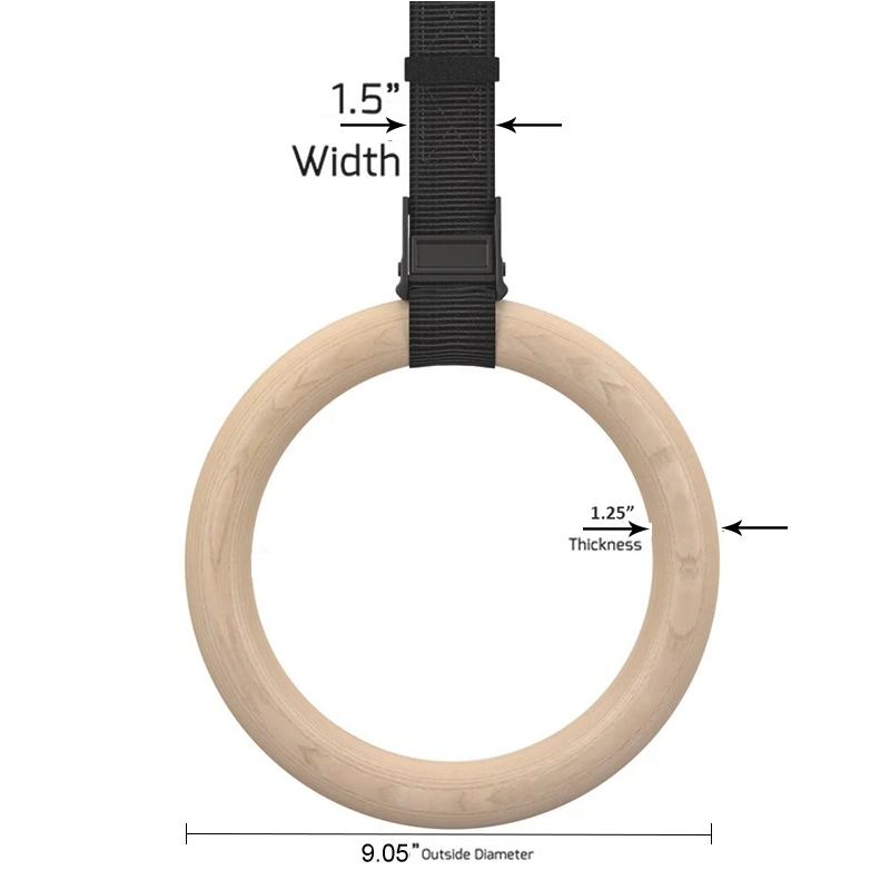Wholesale Fitness Wooden Gym Rings Gymnastic Rings With Colorful Strap